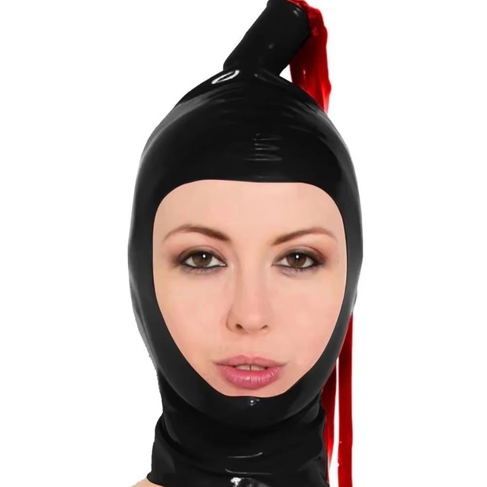 Cosplay Prop Paint - Черный латексный капюшон с латексными хвостиками,