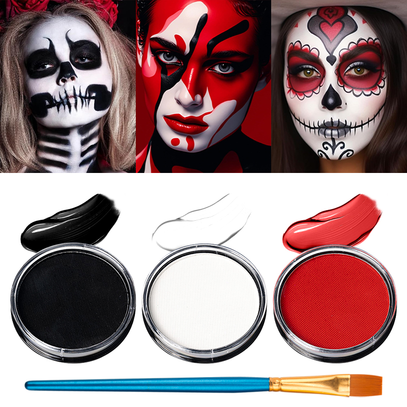 Cosplay Prop Paint - Набор из 3-х черно-бело-красных аквагримов на