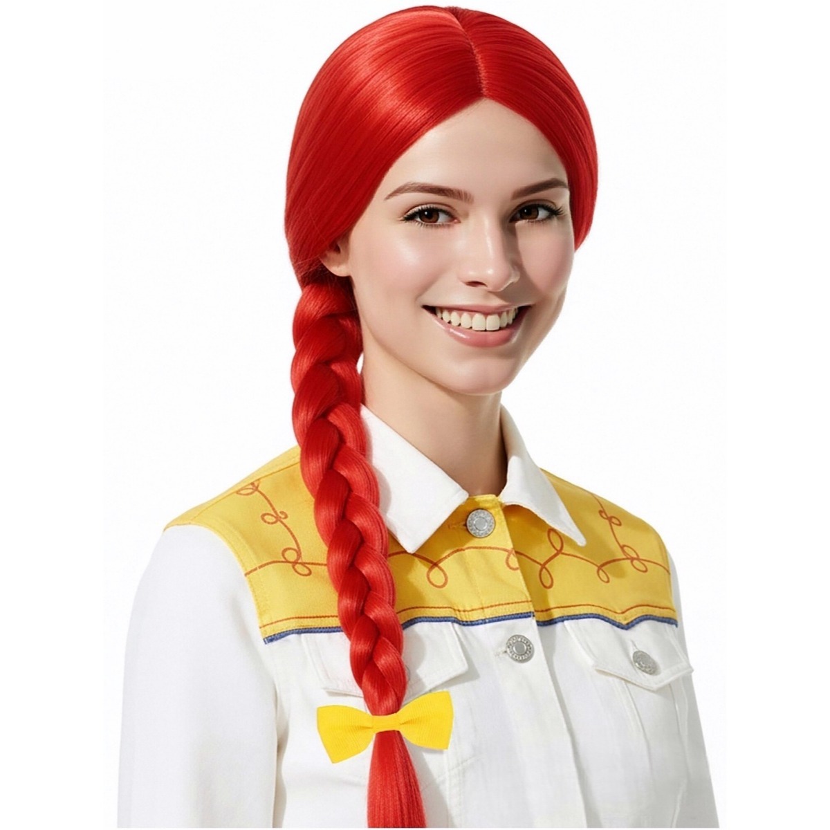 Cosplay Prop Bow - Ярко-красный длинный прямой парик 61 см,
