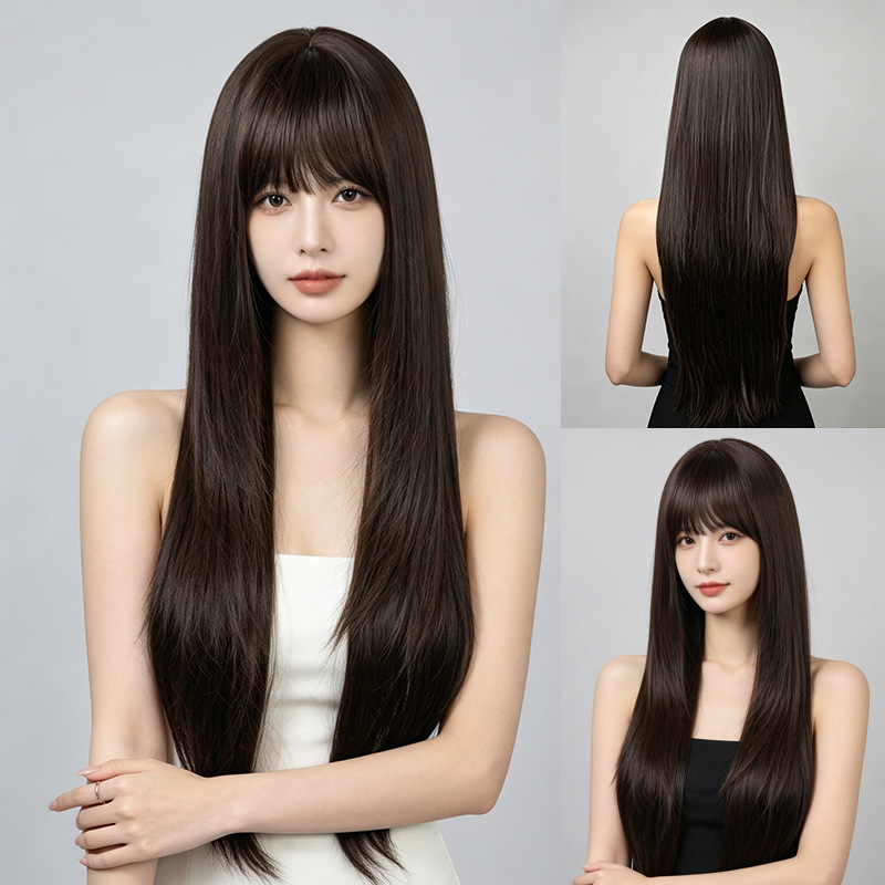 Wig Fiber Net - Длинный прямой парик с челкой, полностью